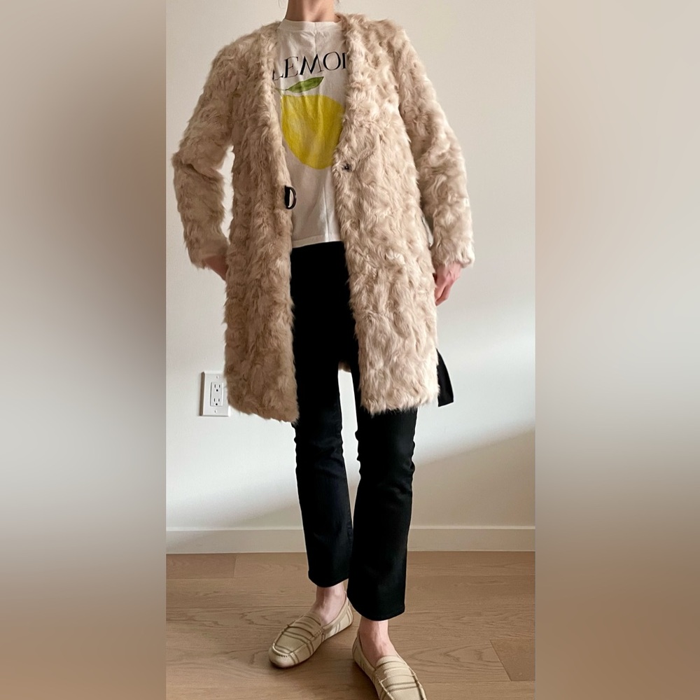 Mango Faux Fur Beige Coat size EUR XS/ US XXS